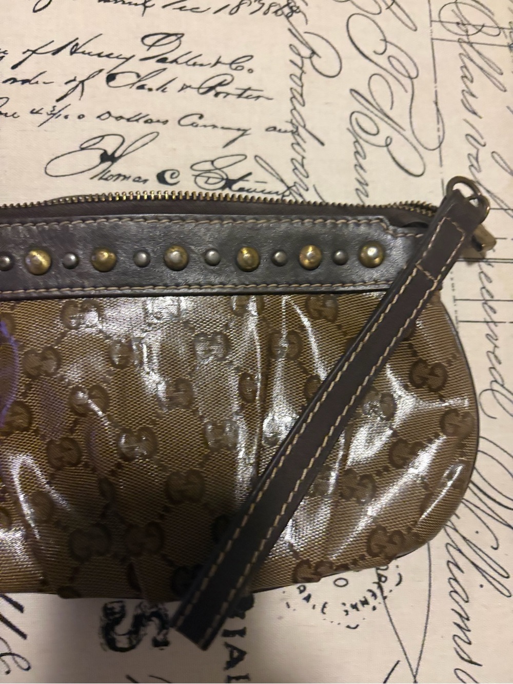 Gucci Brown Designer Monogram Wristlet Clutch - Picture 2 of 11